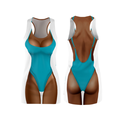 Bikini Body Dress | Turquoise One Piece Bikini | Both Sides | Choose Skin Tone